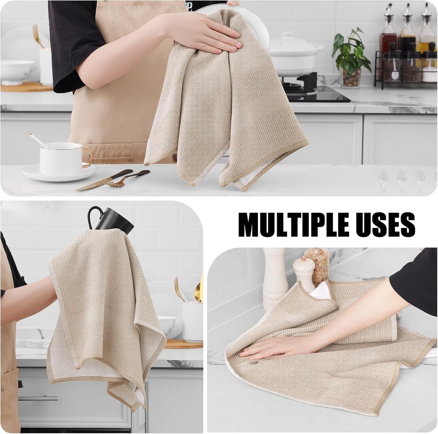 Homaxy Premium Kitchen Towels(18”x 28”, 6 Pack), Large Cotton Kitchen Hand Towels, Flat and Terry