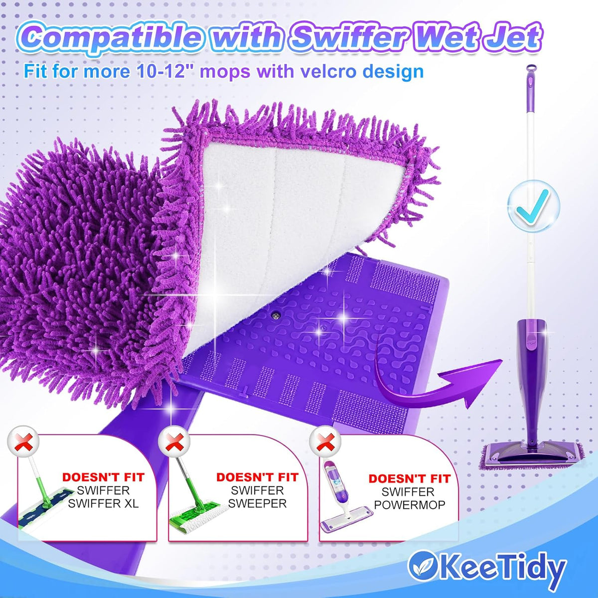 Reusable Mop Pads Compatible with Swiffer Wet Jet Mop Refills Microfiber Mopping Pads Wet & Dry Use