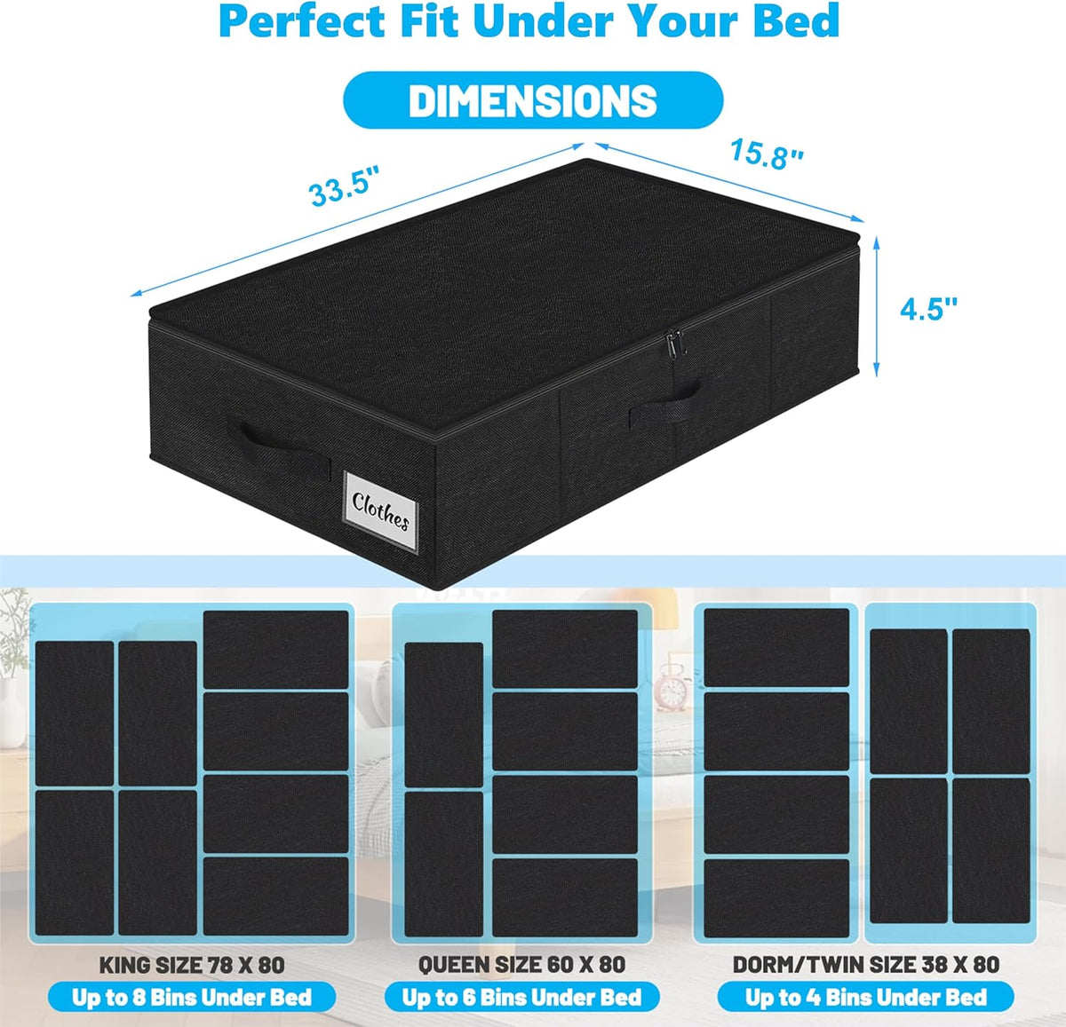 Under Bed Storage Container Bin 4 Pack, 4.5 Inch Slim Low Profile Underbed Clothes Storage