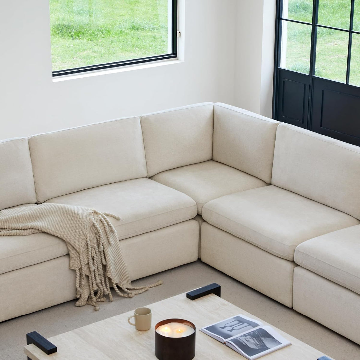CHITA Oversized Corner Modular Sectional Fabric Sofa Set, FSC Certified Extra Large 5 seat V Shaped