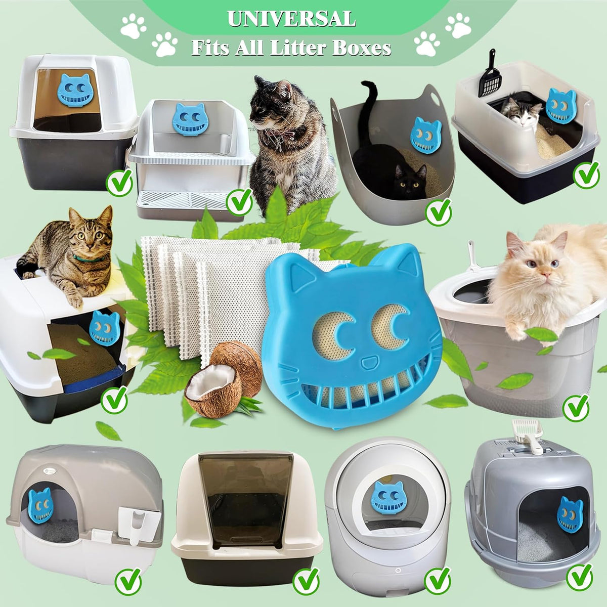 Unscented Cat Litter Box Deodorizer Kit Stick-On Activated Carbon Odor Eliminators Compatible with