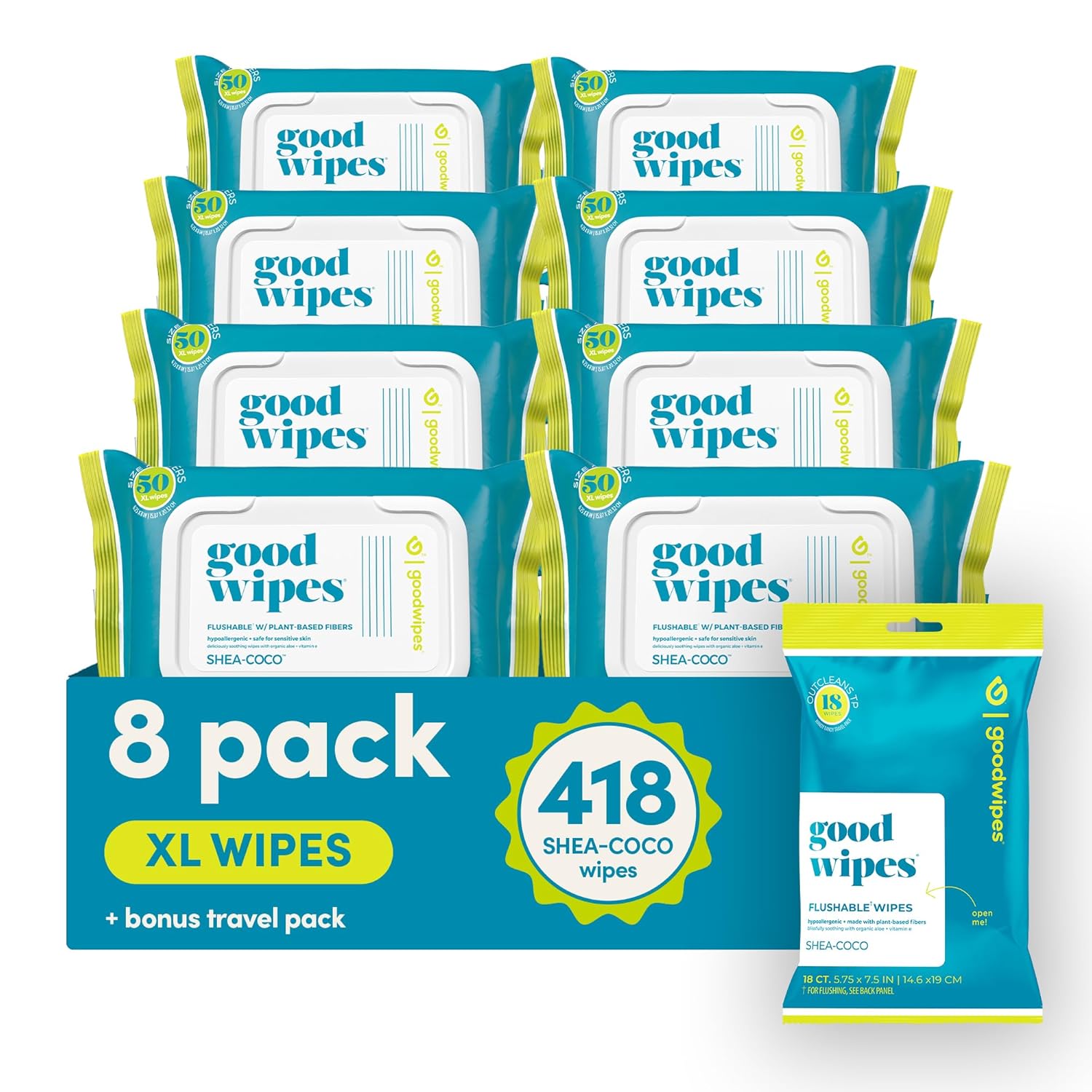 goodwipes Flushable Butt Wipes - Vitamin E & Aloe - Sewer & Septic Safe - Extra Large Adult Wet