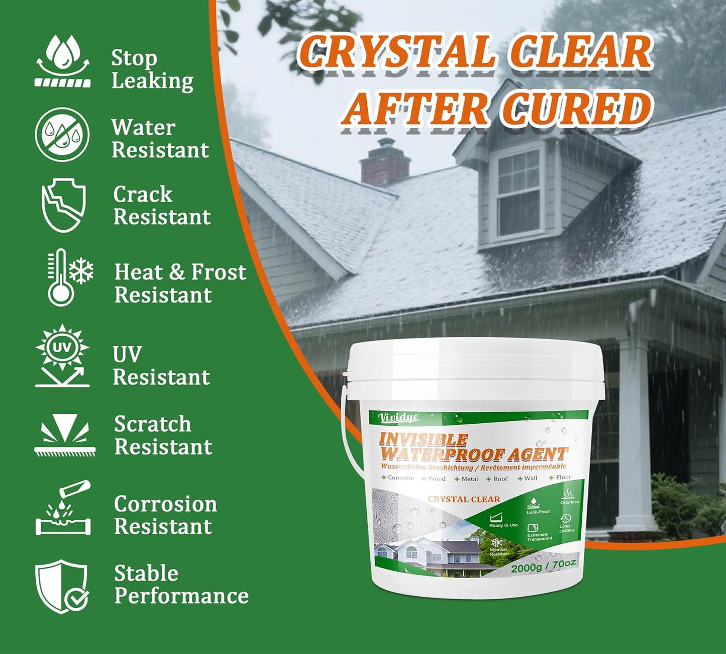 Waterproof Sealant 70oz, Transparent Waterproof Coating for Roof, Floor, Window, Bathroom