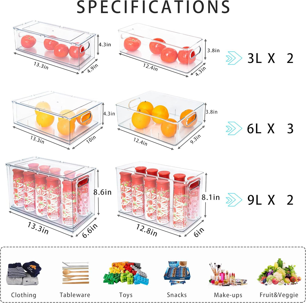 MineSign 7 pack Stackable Refrigerator Organizer Bins Pull-Out Drawers for Fruit and Veggies