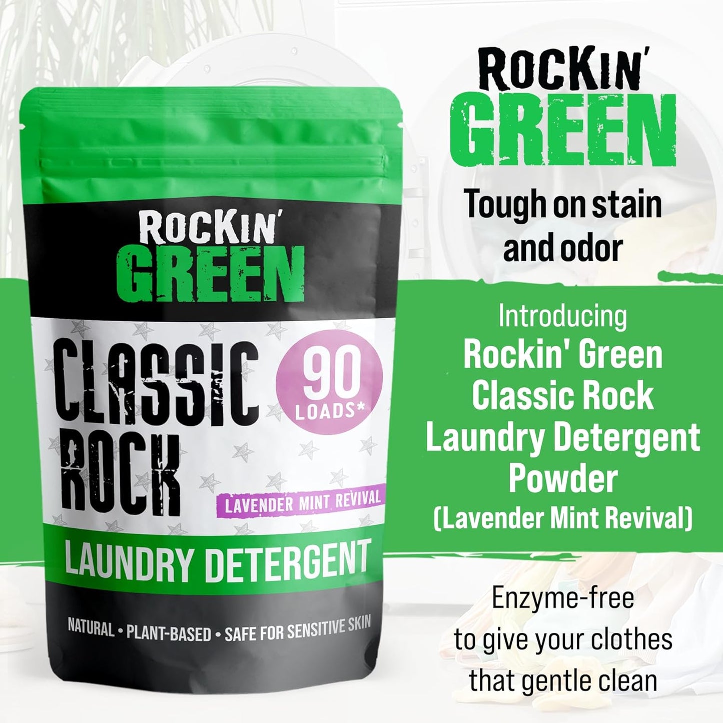 Rockin' Green Classic Rock Laundry Detergent Powder (90 Loads) - All Natural Laundry Detergent