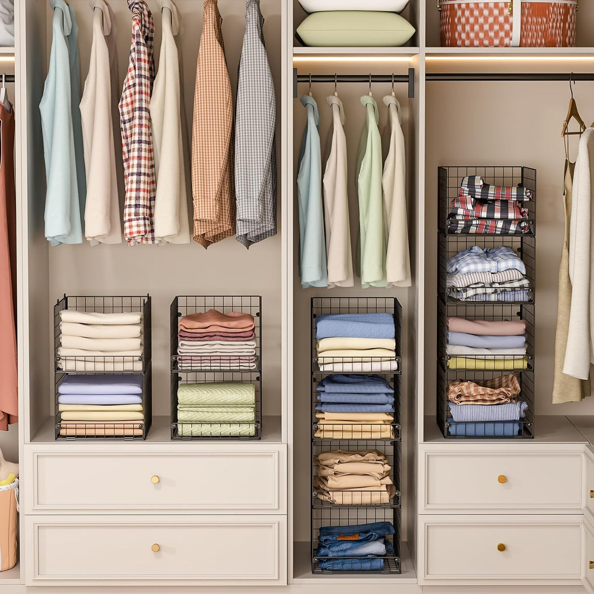 4-Tier Stackable Closet Organizers and Storage Shelves, Foldable Closet Shelf Organizer System