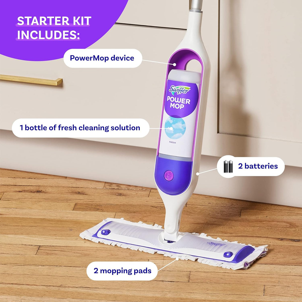 Swiffer PowerMop Multi-Surface Mop Kit for Floor Cleaning, Includes PowerMop, 2 Mopping Pad