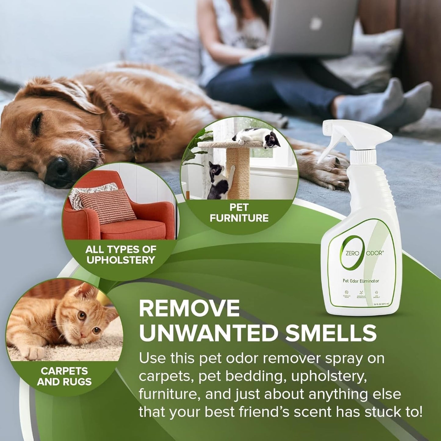 Zero Odor - Pet Odor Eliminator for Strong Odor, Eliminate Air & Surface Odors – Patented Molecular