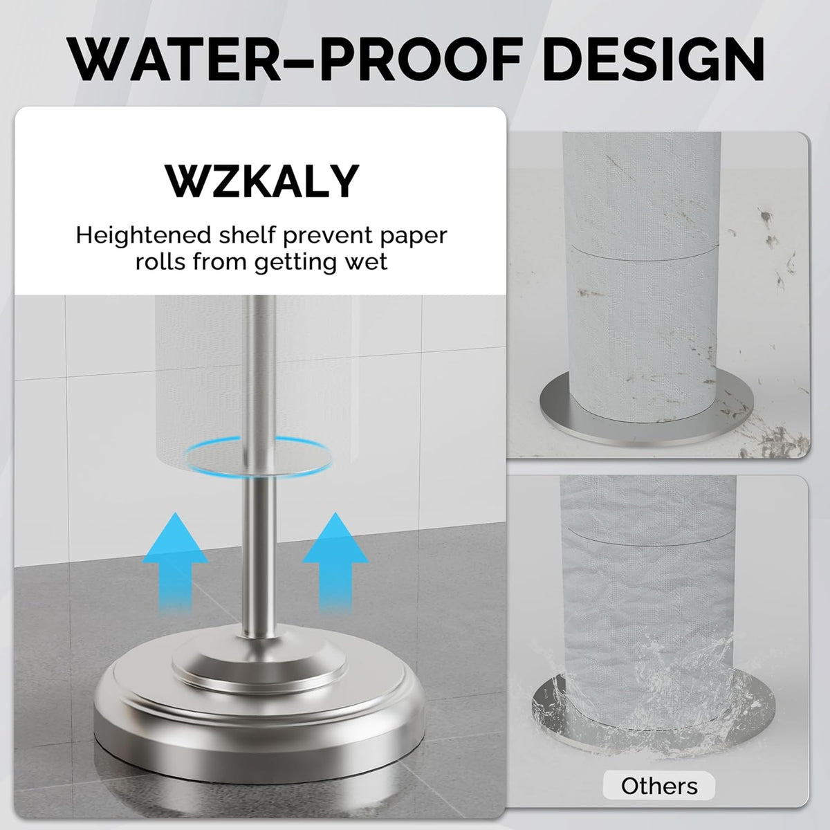 Toilet Paper Holder Stand with Storage – 4 Extra Rolls –Brushed Nickel Toilet Paper Holder for