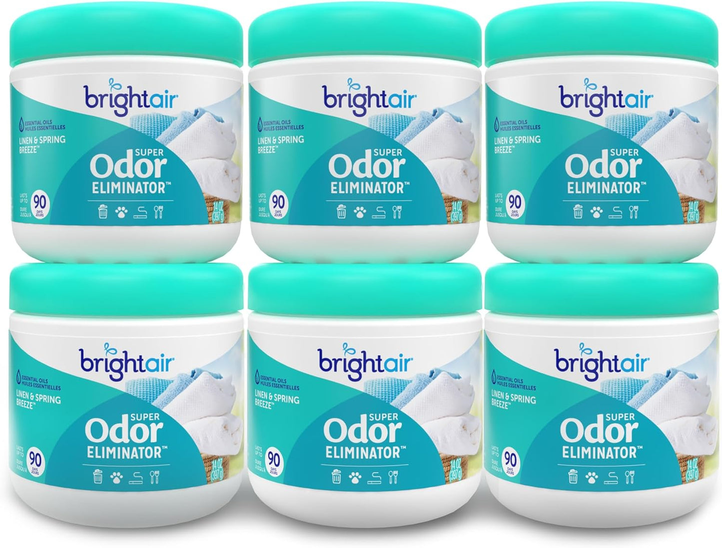 Bright Air 14 oz. Super Odor Eliminator, For Medium-Size Spaces, Linen & Spring Breeze Scent, Case