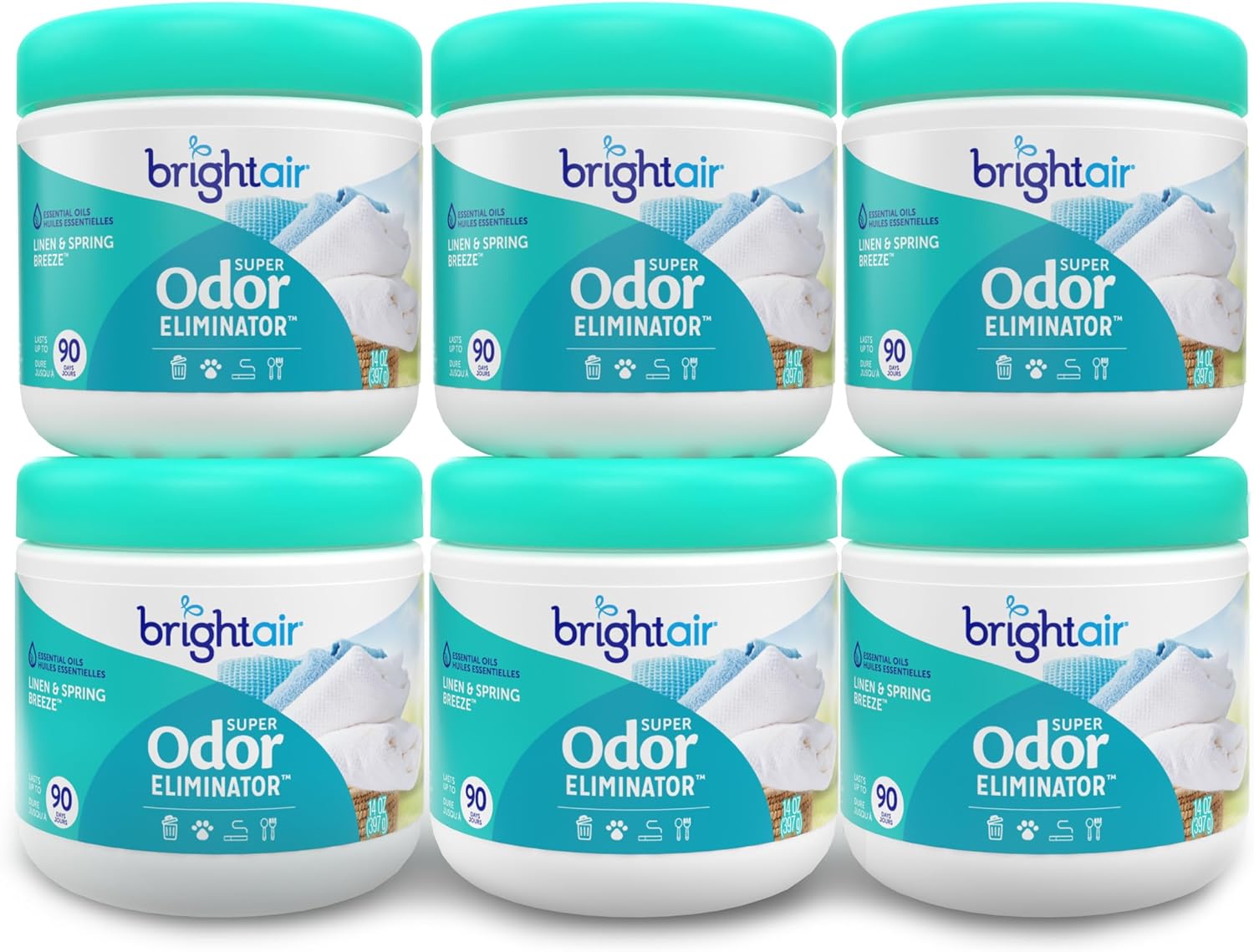 Bright Air 14 oz. Super Odor Eliminator, For Medium-Size Spaces, Linen & Spring Breeze Scent, Case