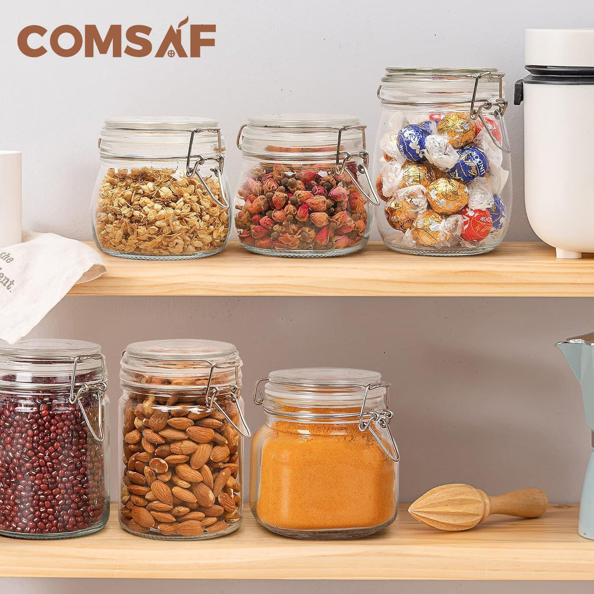 ComSaf Airtight Glass Jars with Lids 17oz Small Food Storage Container Set of 6 - Airtight Canister