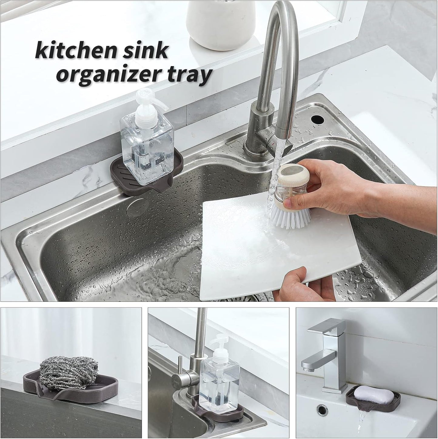 Silicone Bathroom Soap Dishes with Drain Spout-Bathroom and Kitchen Sink Organizer,Sponge