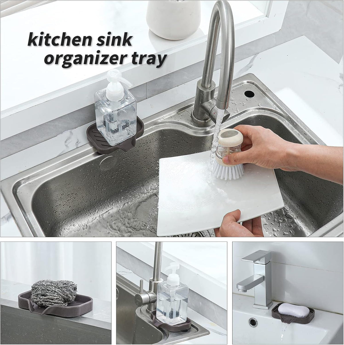 Silicone Bathroom Soap Dishes with Drain Spout-Bathroom and Kitchen Sink Organizer,Sponge