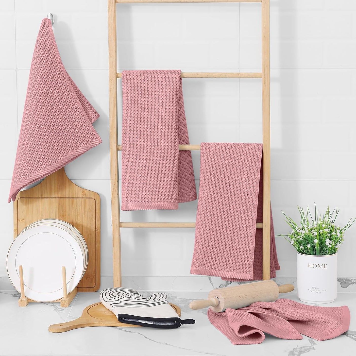Homaxy 100% Cotton Waffle Weave Kitchen Dish Towels, Ultra Soft Absorbent Quick Drying Cleaning