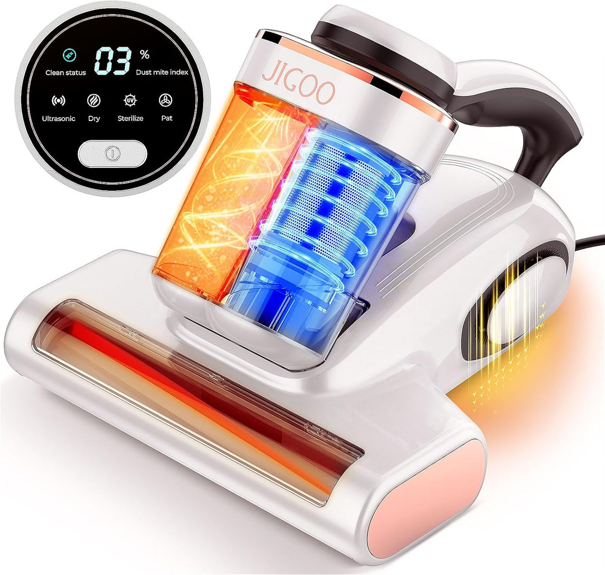 JIGOO Bed Vacuum Cleaner with Dust Sensor, Mattress Vacuum Cleaner with UV & Ultrasonic and High