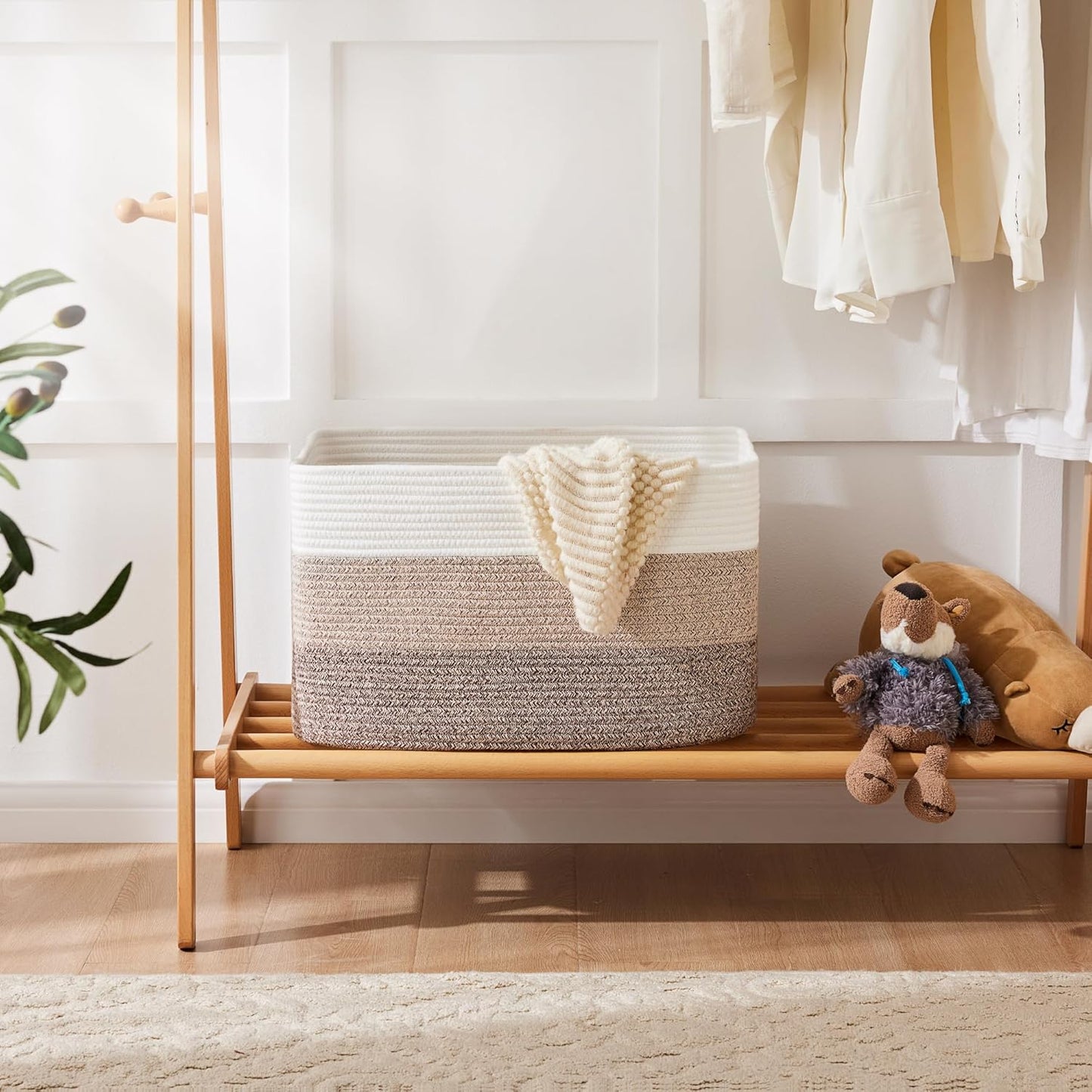 Blanket Basket,Rectangle Woven Baskets for Storage,65L Laundry Basket for Decorative Nursery