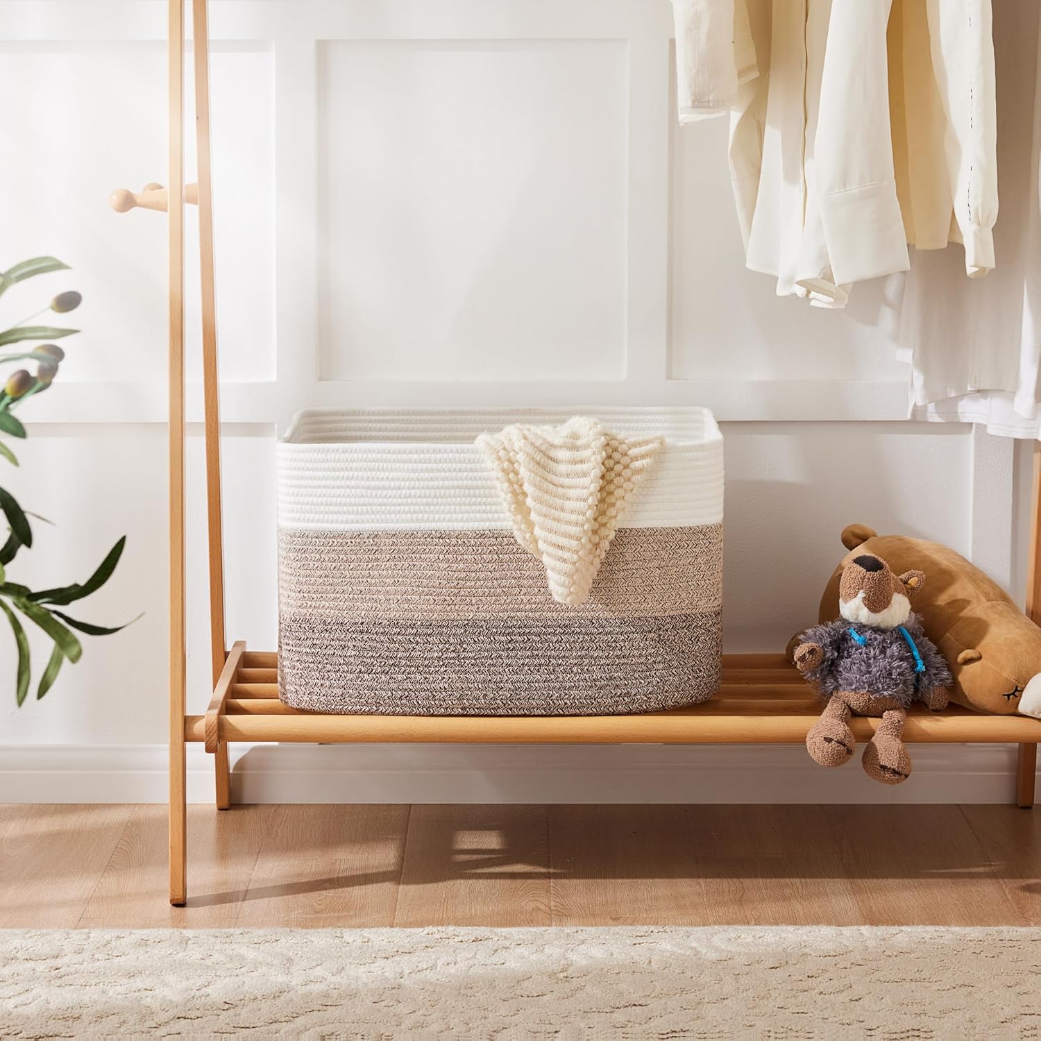 Blanket Basket,Rectangle Woven Baskets for Storage,65L Laundry Basket for Decorative Nursery
