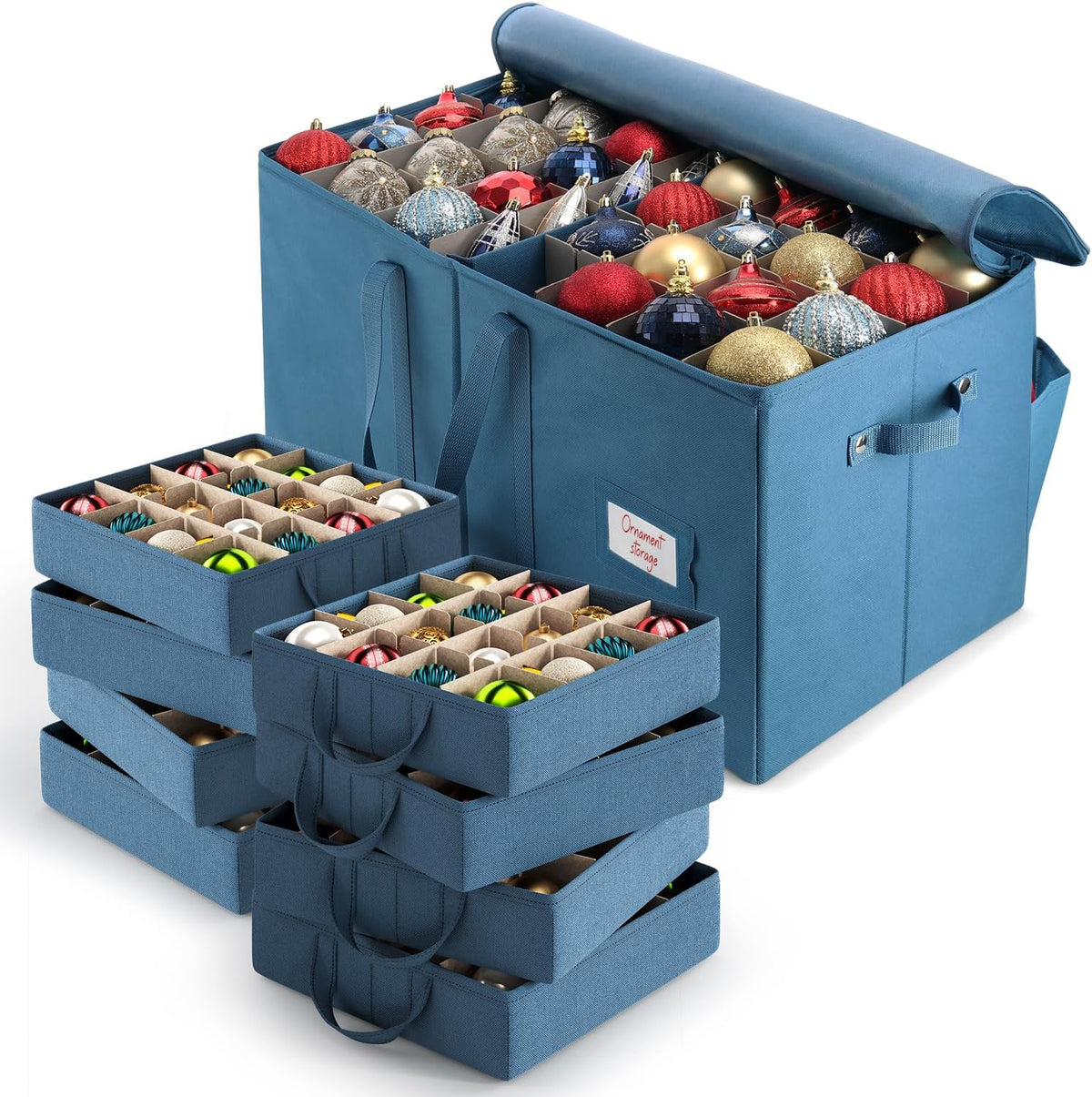 Hearth & Harbor Large Christmas Ornament Storage Box With Adjustable Dividers - Ornament Storage