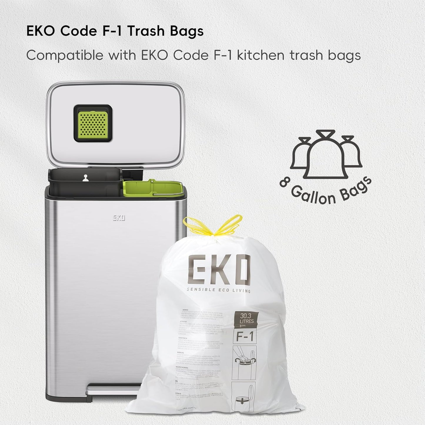 EKO Madison Brushed Stainless 25L+20L Dual Compartment Step Trash Can with Inner Liner, Recycling