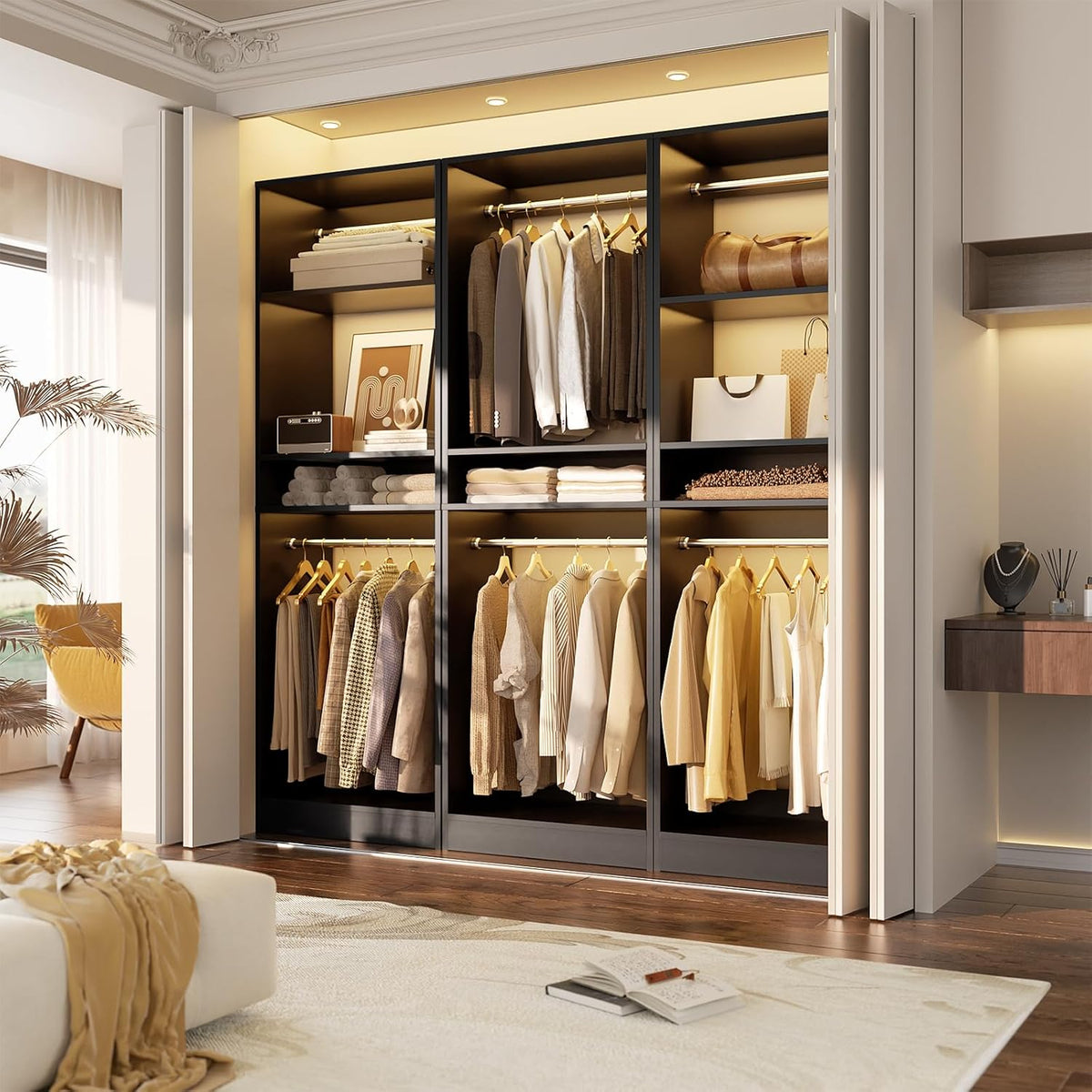 Unikito Freestanding Closet System, 25” Closet Organizer Wardrobe with Hanging Rod & Shelves