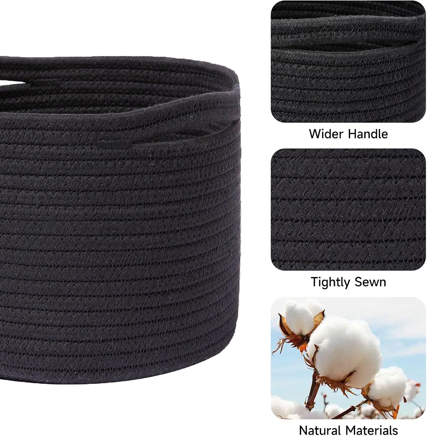 Small Basket for Organizing | Cube Shelf Closet Storage Baskets | 9.7×9.7×7.1” | Woven Rope Gift