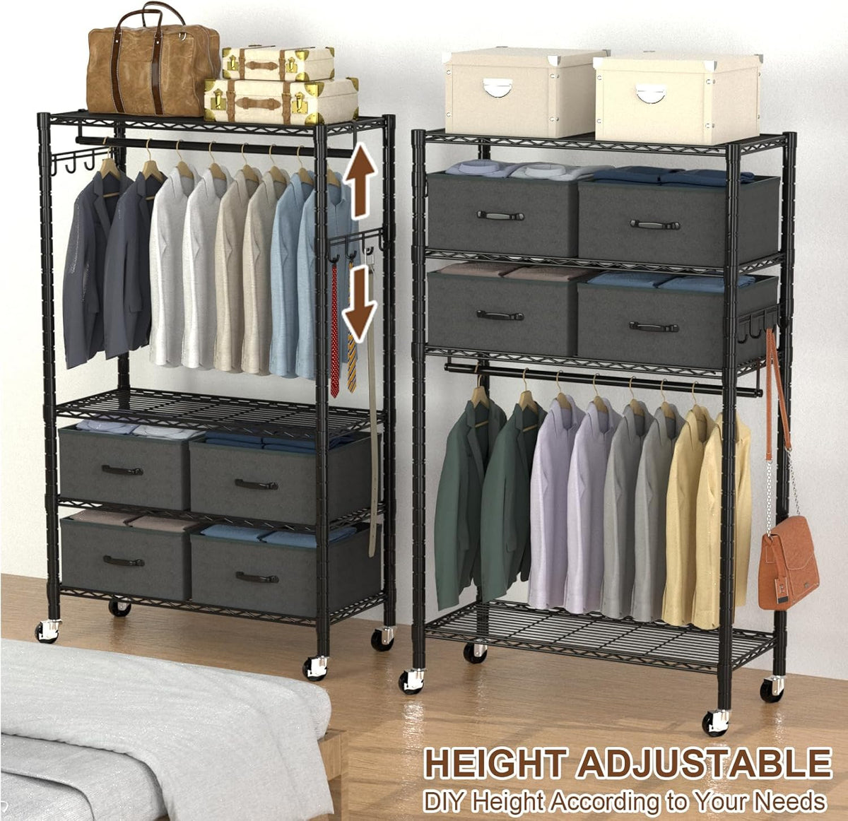 Clothes Rack, Heavy Duty Clothing Rack for Hanging Clothes, 4-Tier Adjustable Closet Organizer with