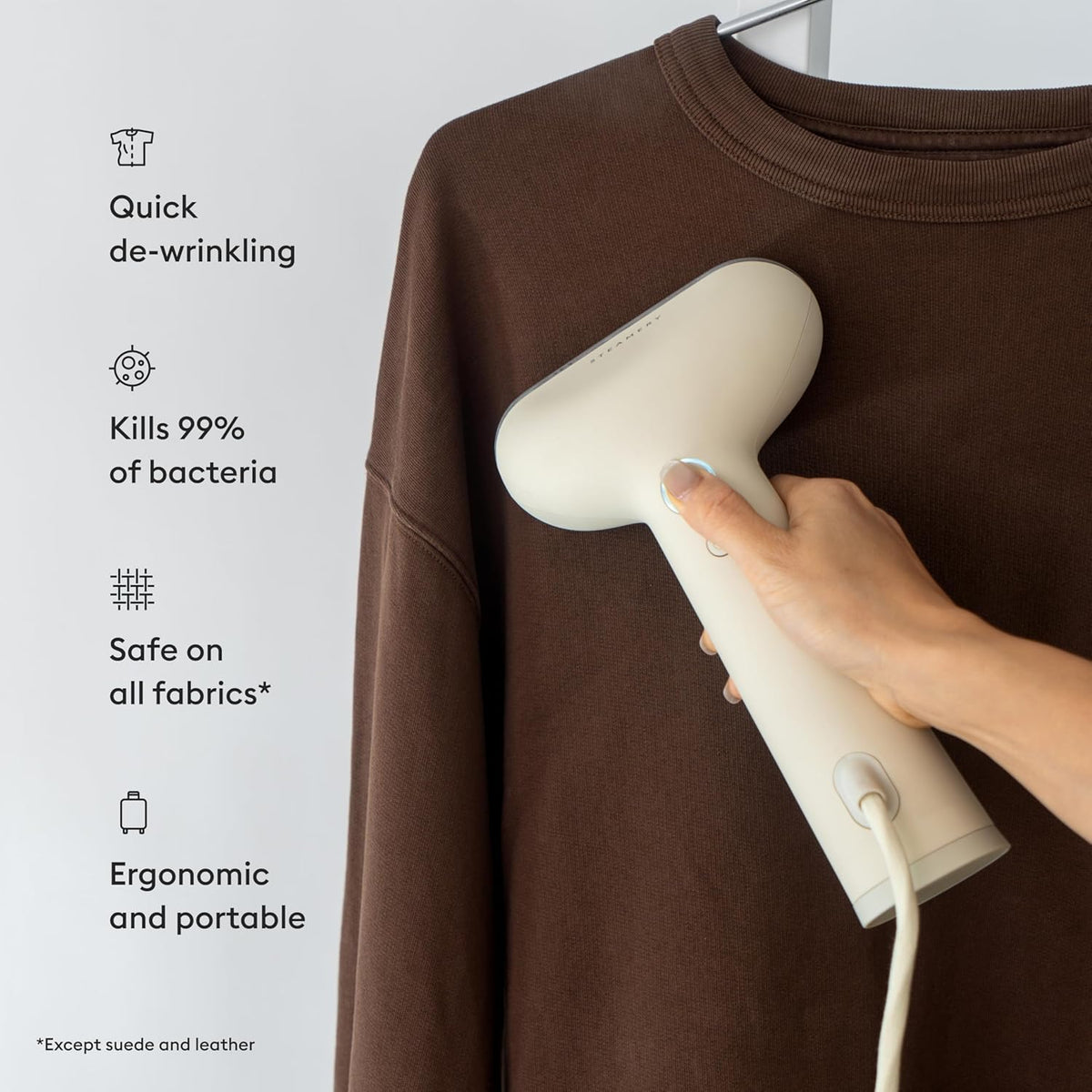 Steamery Handheld Clothes Steamer Cirrus 3, 1200W, US Plug, Heated Ironing Plate, Fast Heat Up