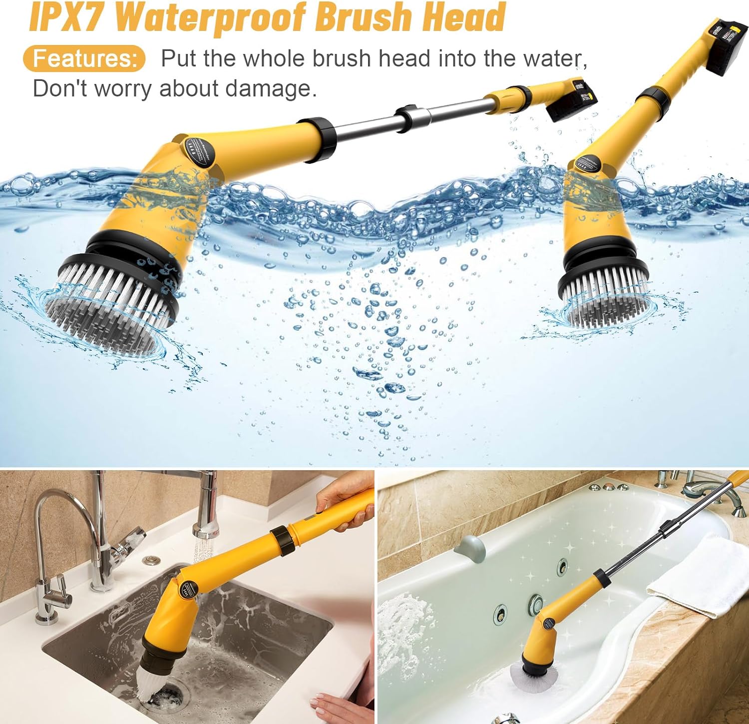 Qimedo Upgrade 1200 RPM Battery Electric Spin Scrubber, Highly Powerful Cordless Cleaning Brush