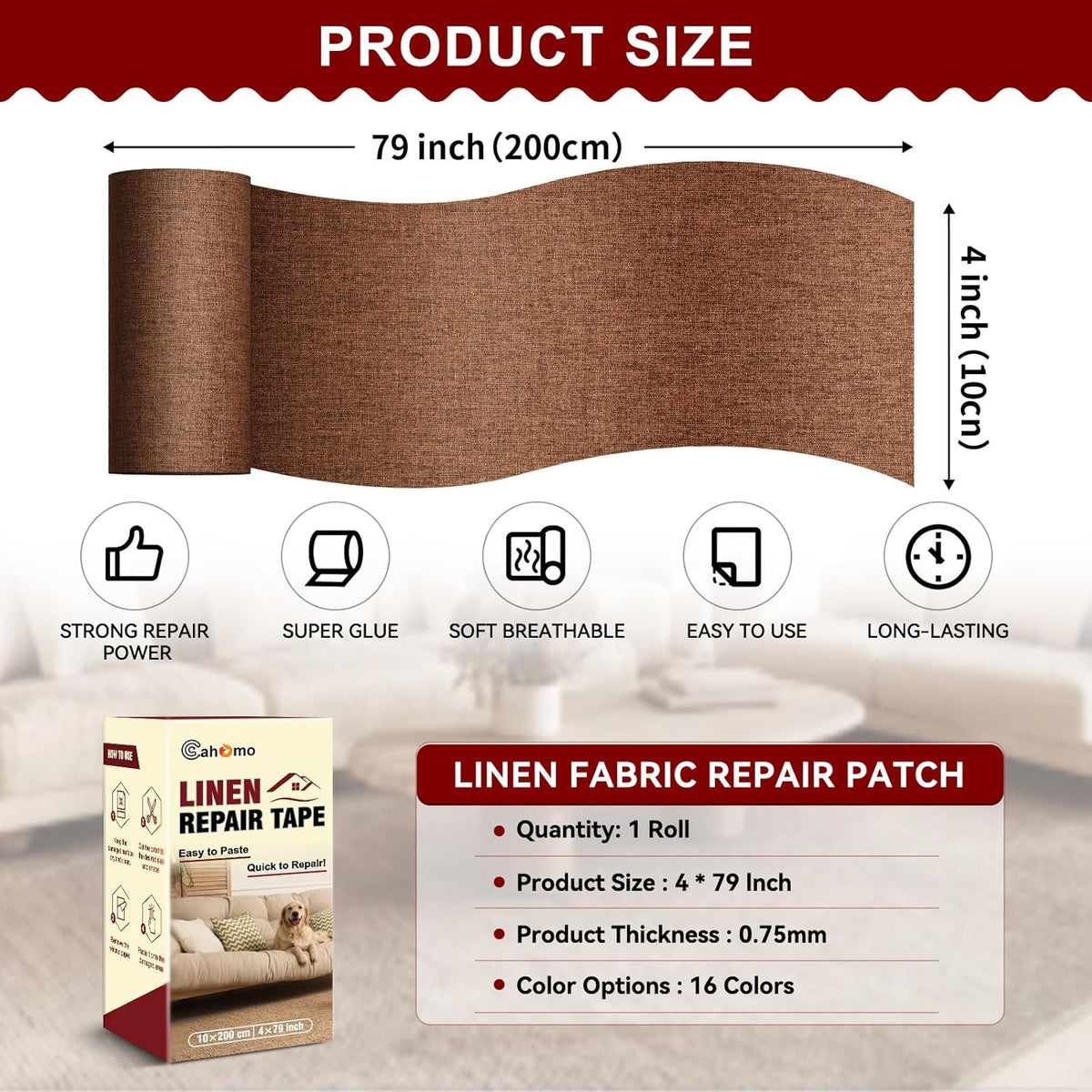 Linen Repair Tape 4x79 inch, Self Adhesive Fabric Patches, Linen Patch Tape Kit, Fabric Repair Tape