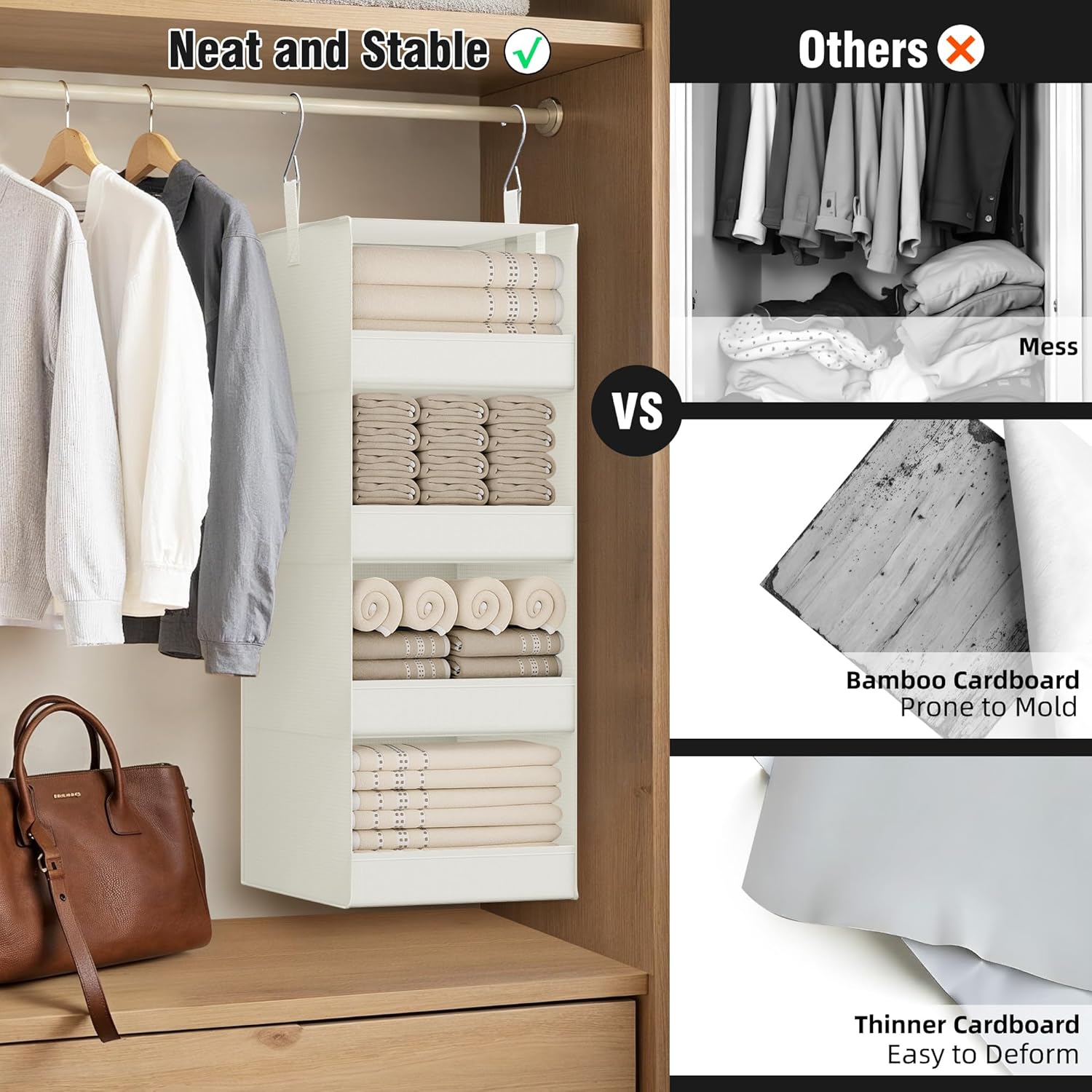 GRANNY SAYS 4-Shelf Hanging Organizer, Closet Hanging Shelves, Closet Hanging Storage Organizers