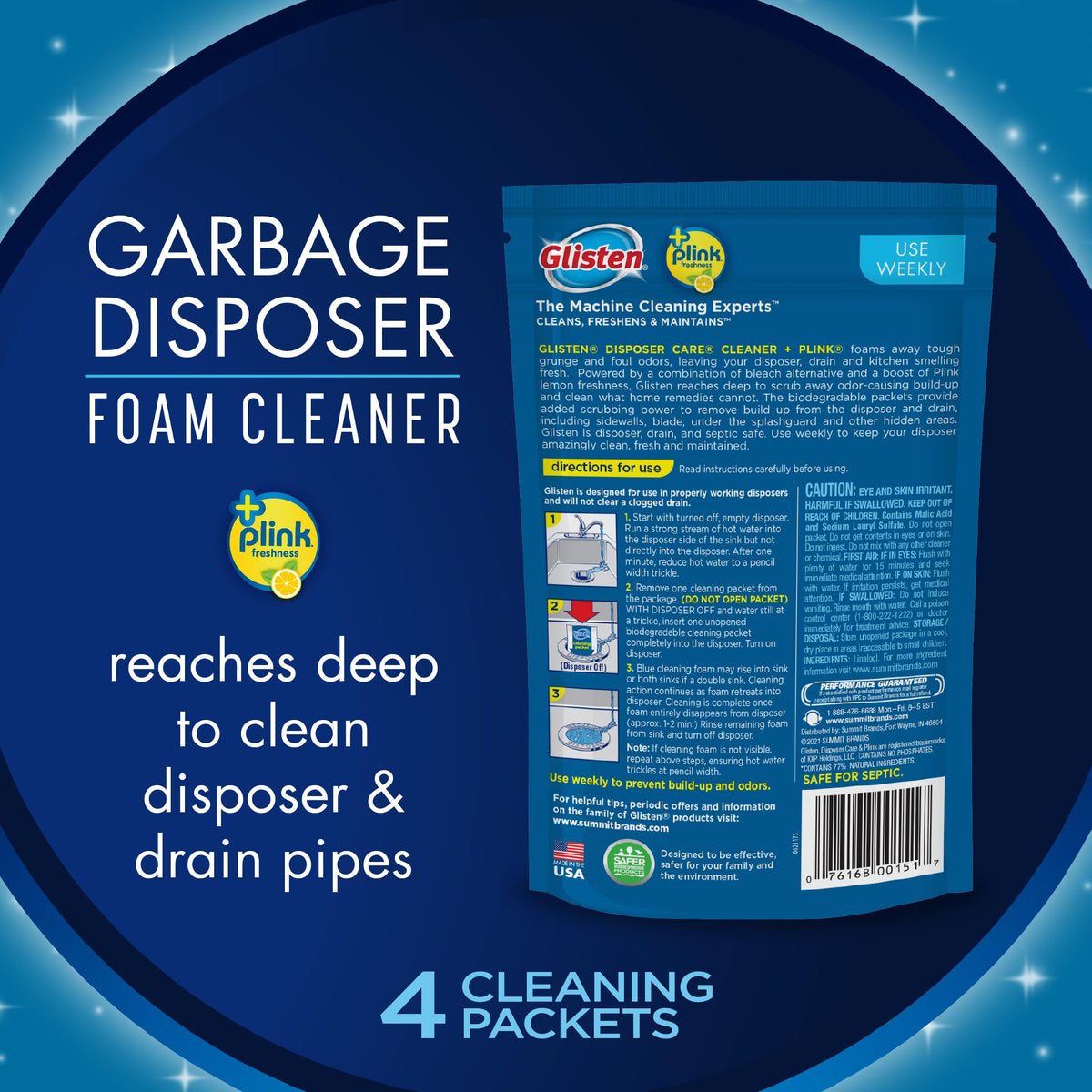 Glisten Garbage Disposer Cleaner, Odor Eliminator with Foaming Action, Removes Build-up and Deep