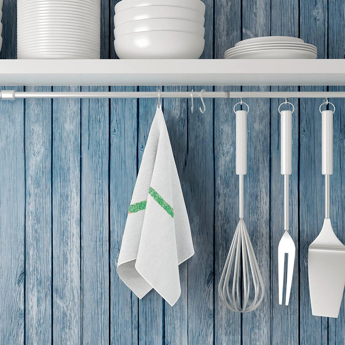 GOLD TEXTILES New Cotton Blend White Restaurant Bar Mops Kitchen Towels (36, Green Stripe)