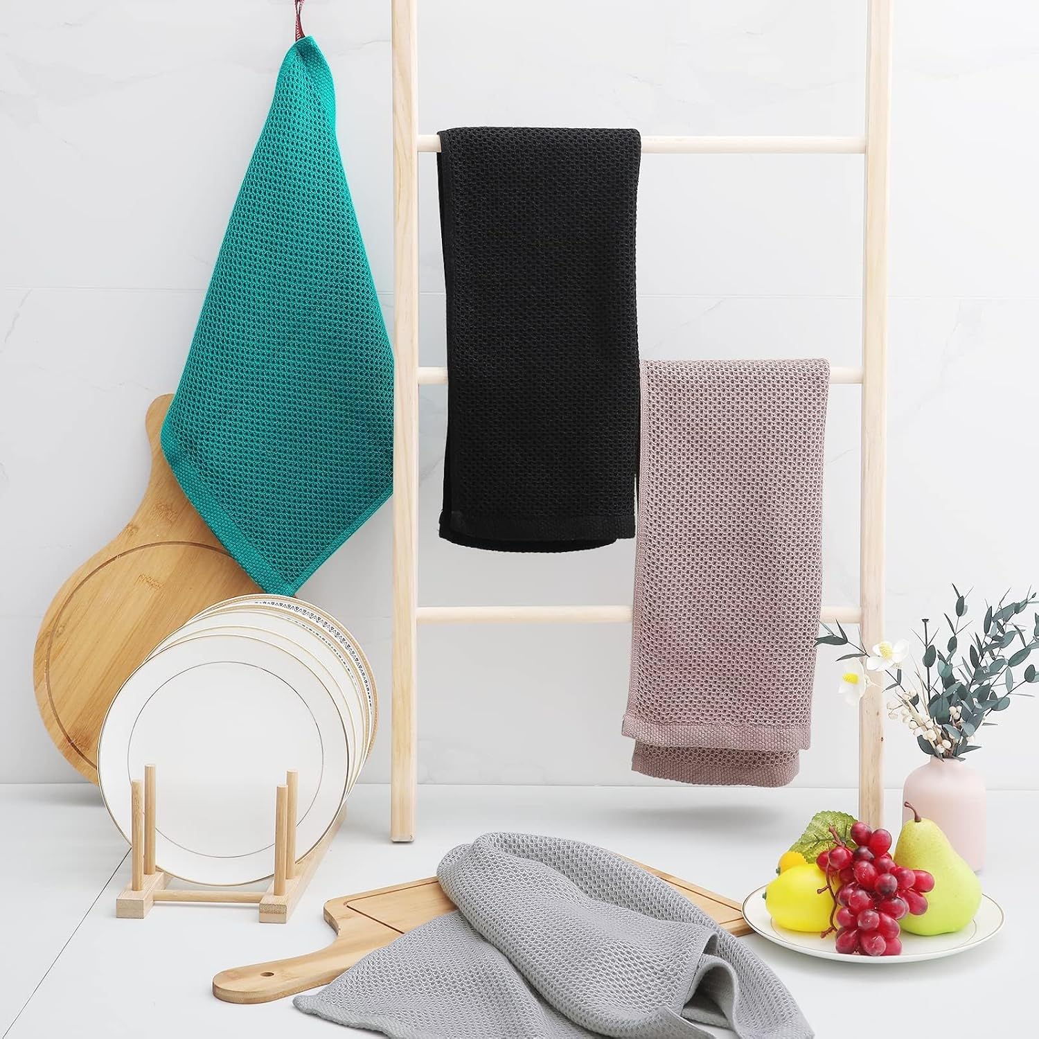 Homaxy 100% Cotton Waffle Weave Kitchen Dish Towels, Ultra Soft Absorbent Quick Drying Cleaning
