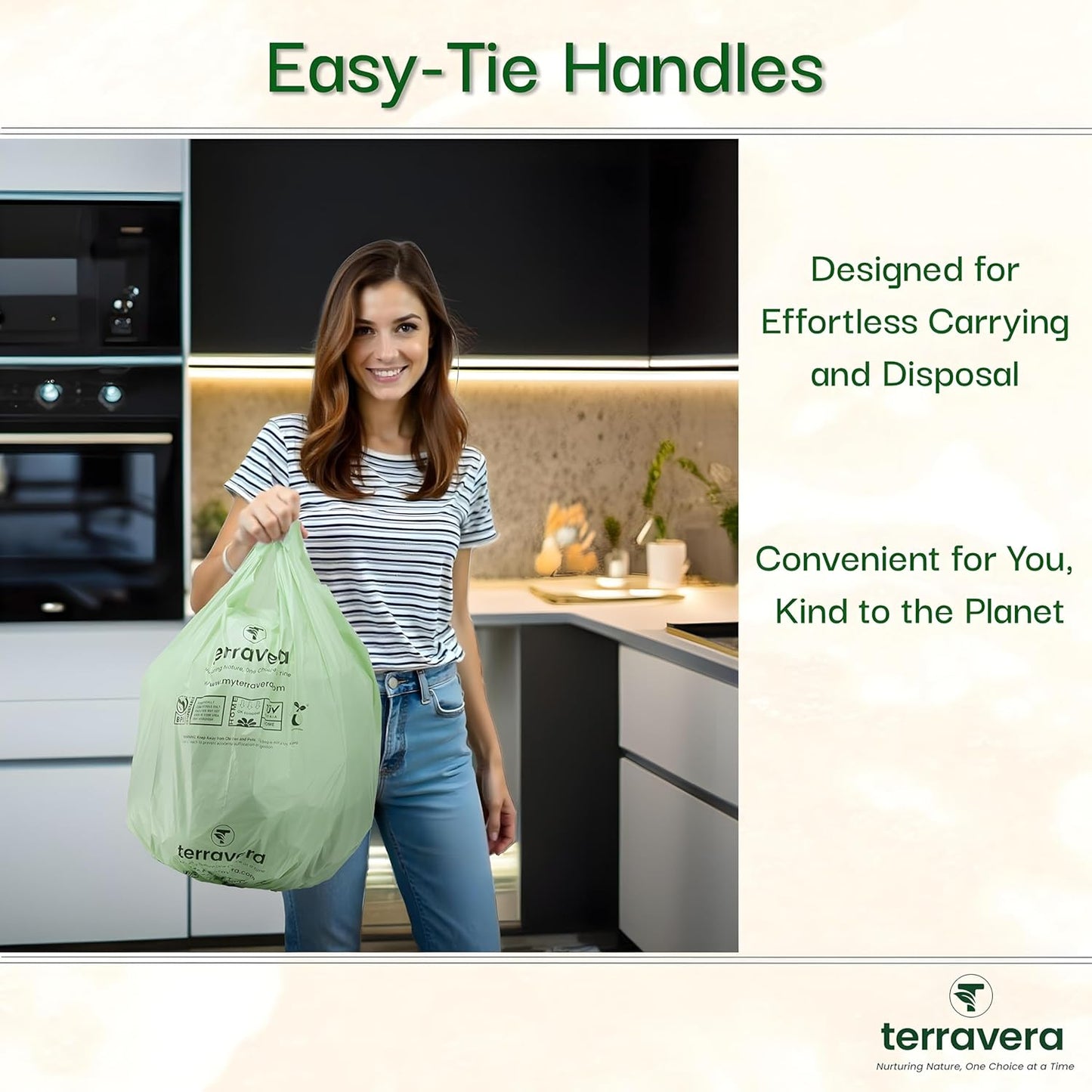 13 Gallon Compostable Trash Bags - Handle Tie | Extra Thick 1 mil|BPI & OK Home Certified ASTM