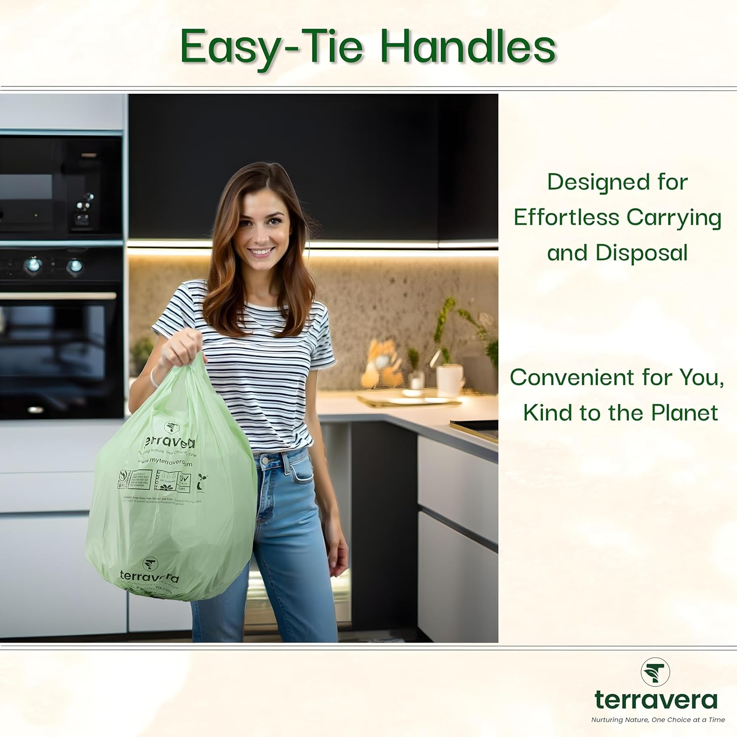 13 Gallon Compostable Trash Bags - Handle Tie | Extra Thick 1 mil|BPI & OK Home Certified ASTM