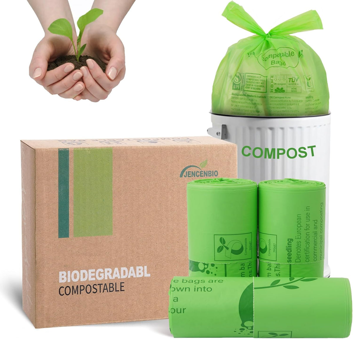 Compost Bags 4-5 Gallon with Handles Tie Extra Thick 0.78 Mils Wastebasket Liners Bags for Kitchen