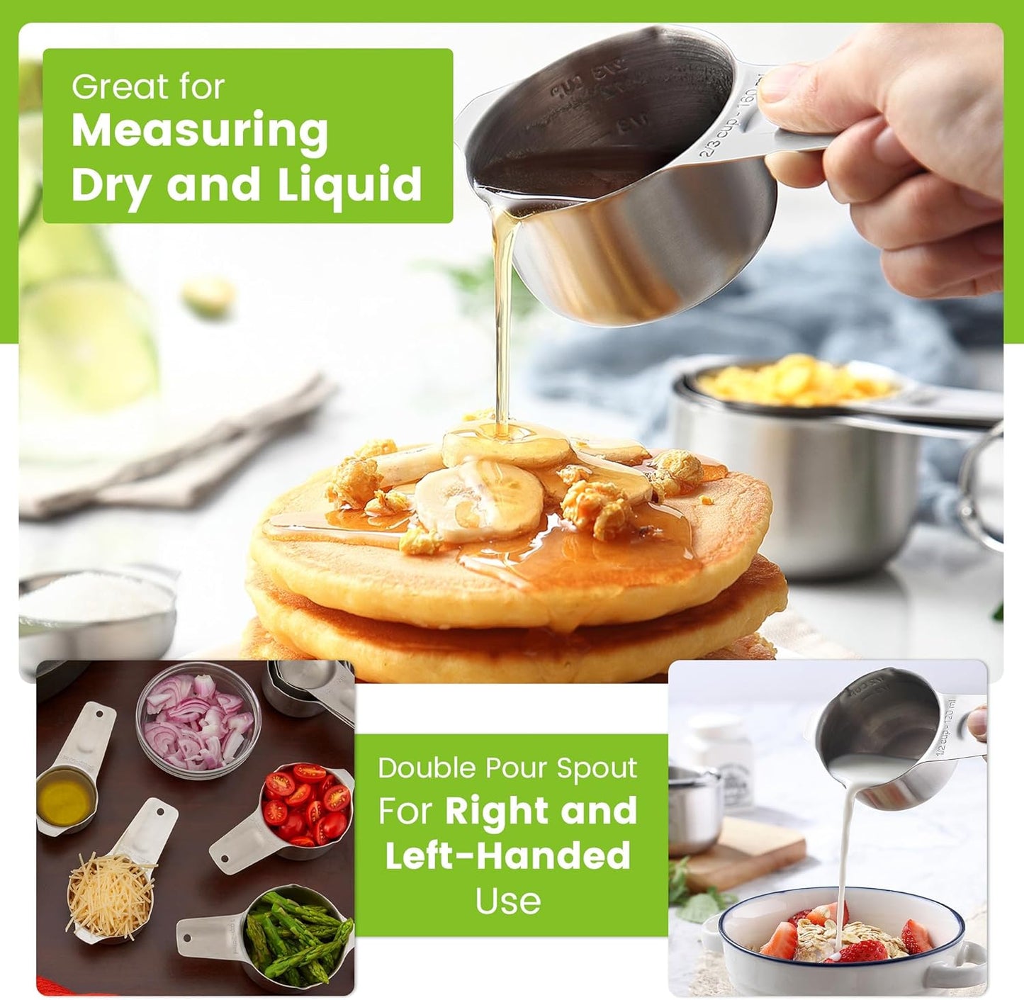 Spring Chef Stainless Steel Measuring Cups Set of 7 with Pour Spout - Nesting Kitchen Tools with