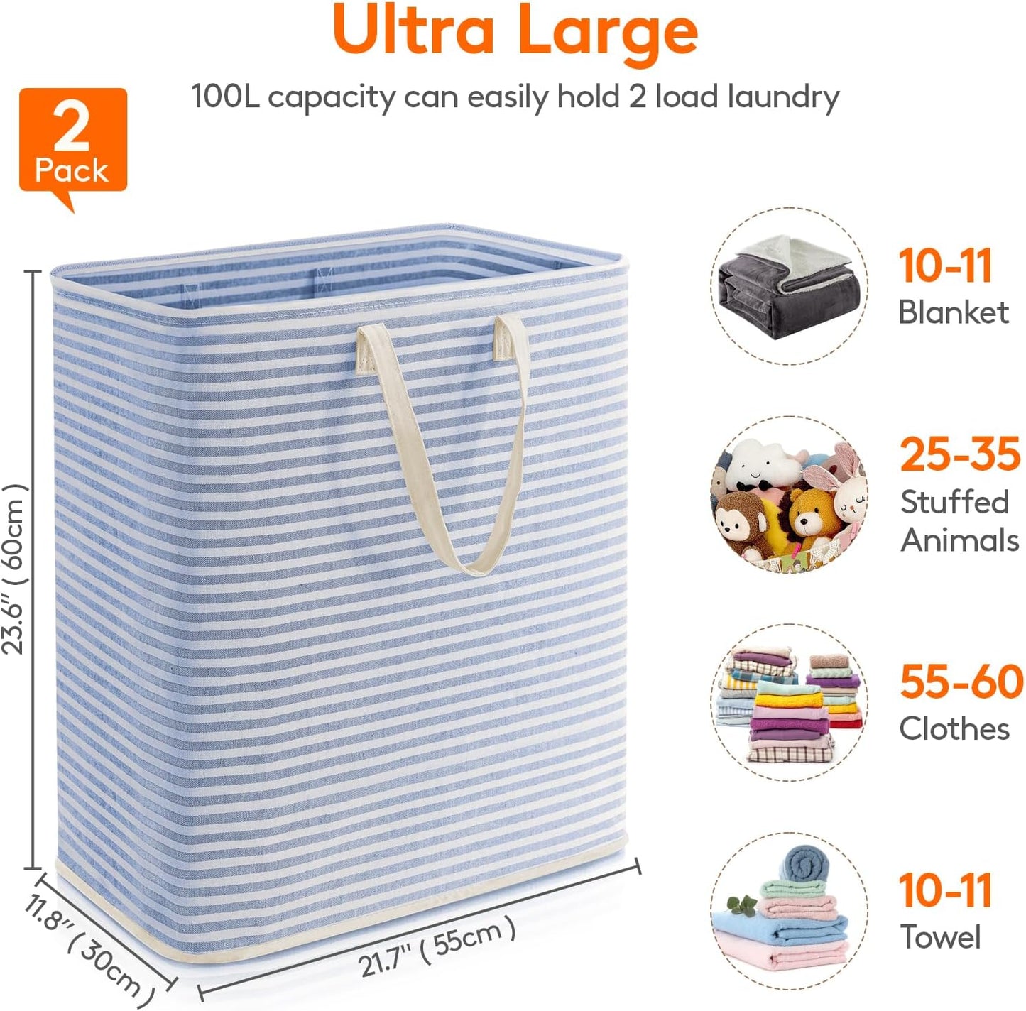 Lifewit 2 Pack Laundry Hamper Large Collapsible Laundry Basket, Freestanding Waterproof Cloth