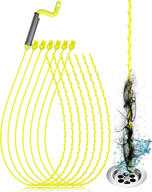 35inch Drain Clog Remover, Drain Cleaner Hair Clog Remover with Rotating Handle and 7 Refills