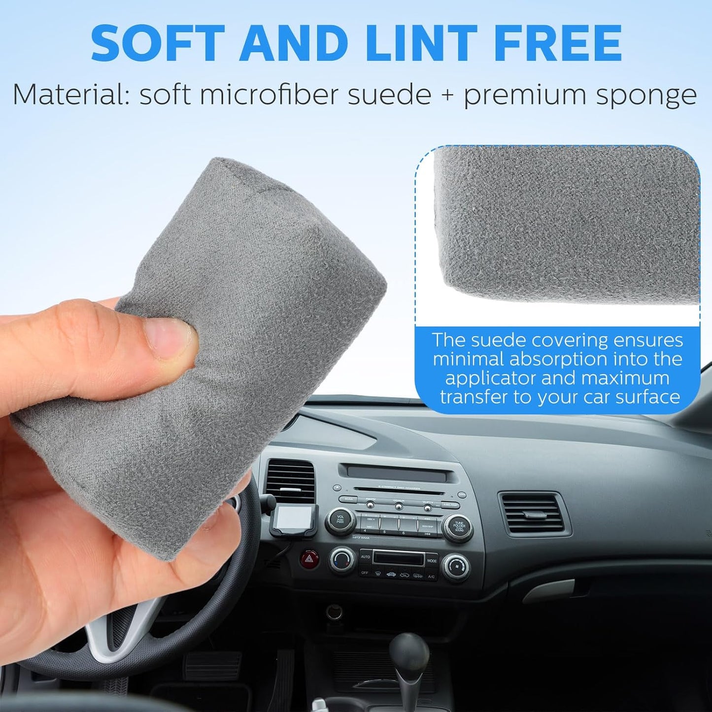 Riakrum 12 Pack Microfiber Applicator Pads Suede Car Detailing Sponge Ceramic Coating Applicator