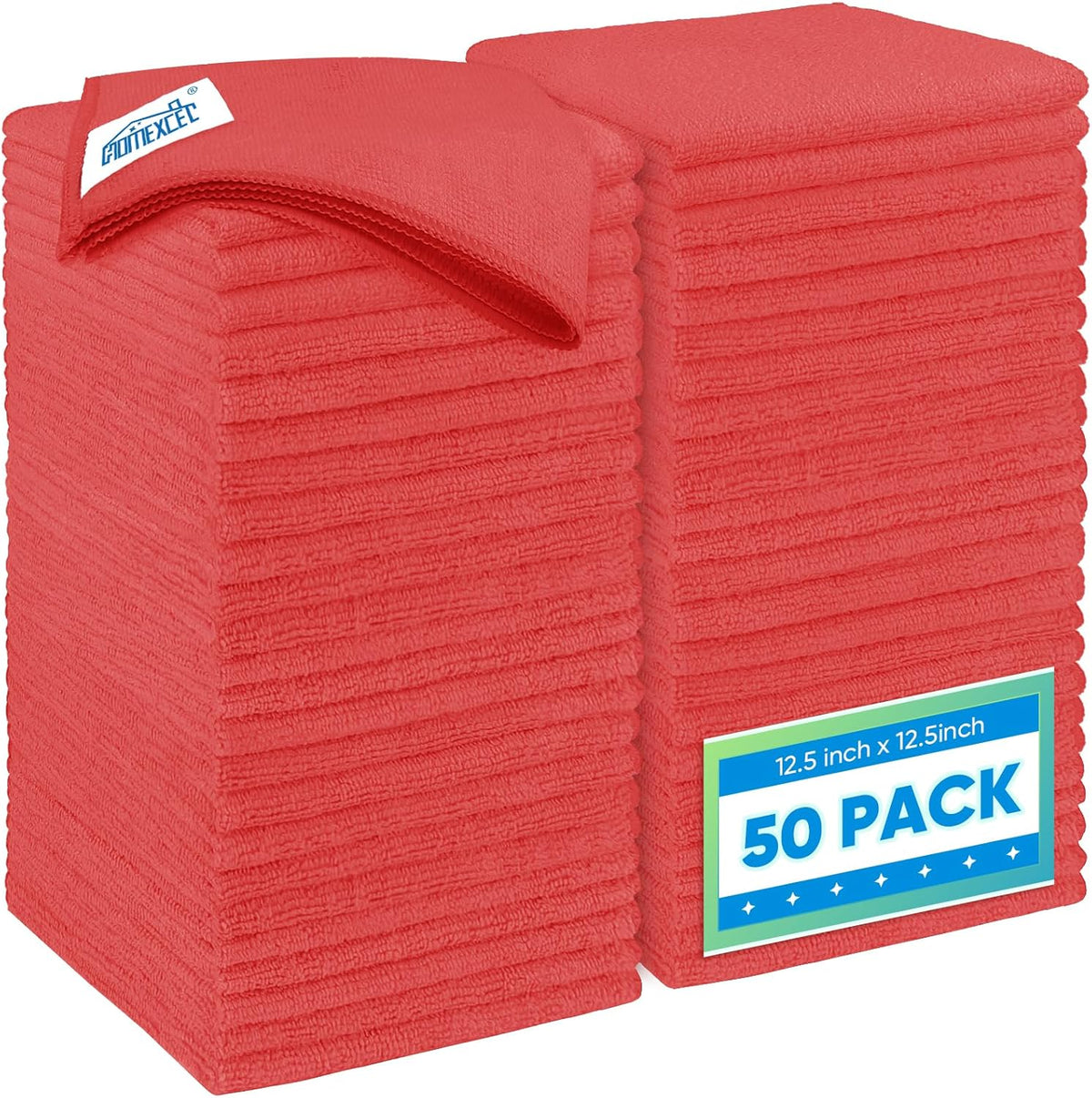 HOMEXCEL Red Microfiber Cleaning Cloth 50 Pack, 12.5 x 12.5 inch Microfiber Towels for Cars, Ultra