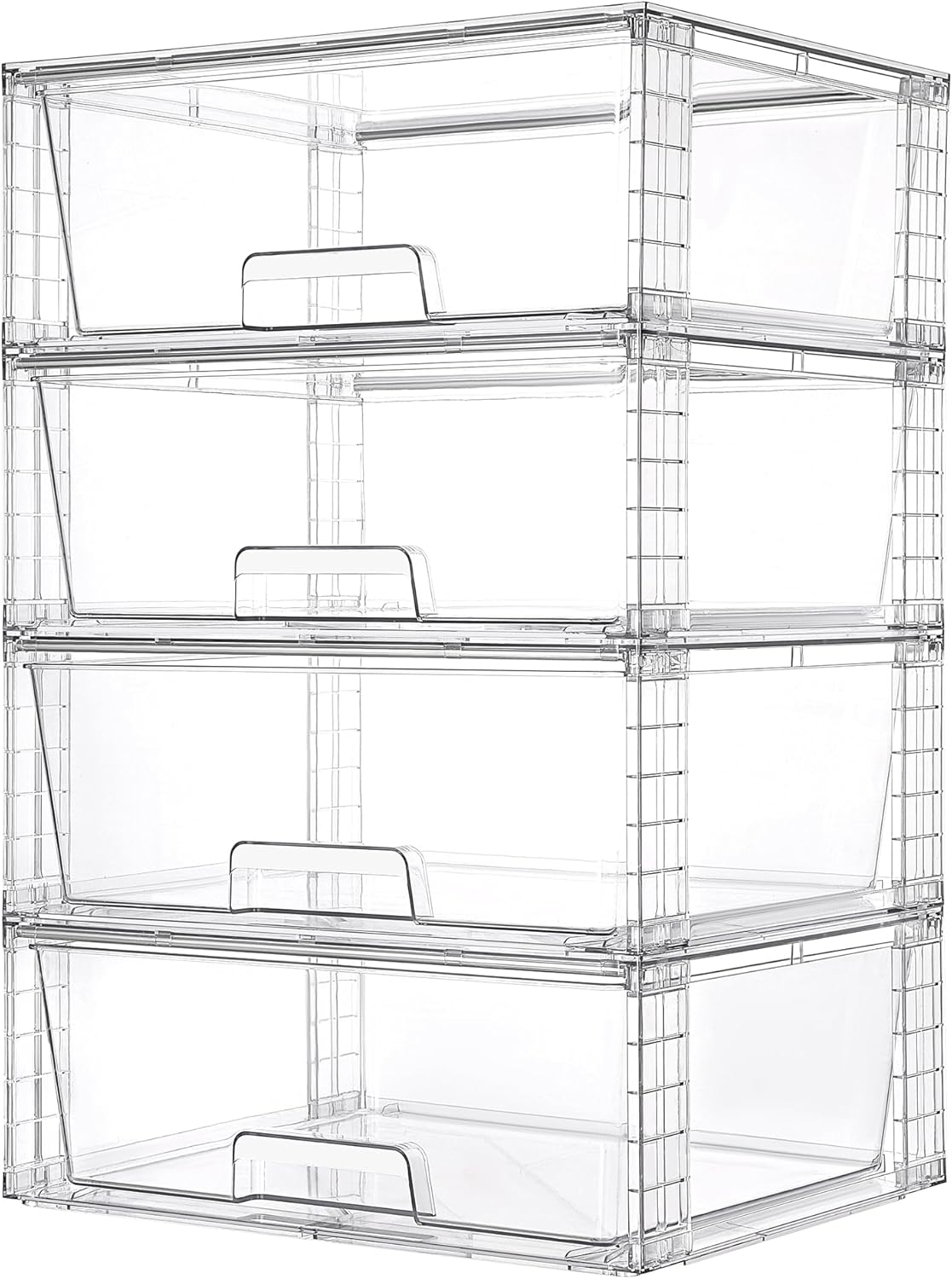 Vtopmart 4 Pack Large Stackable Storage Drawers,Easily Assemble Acrylic Bathroom Closet Undersink