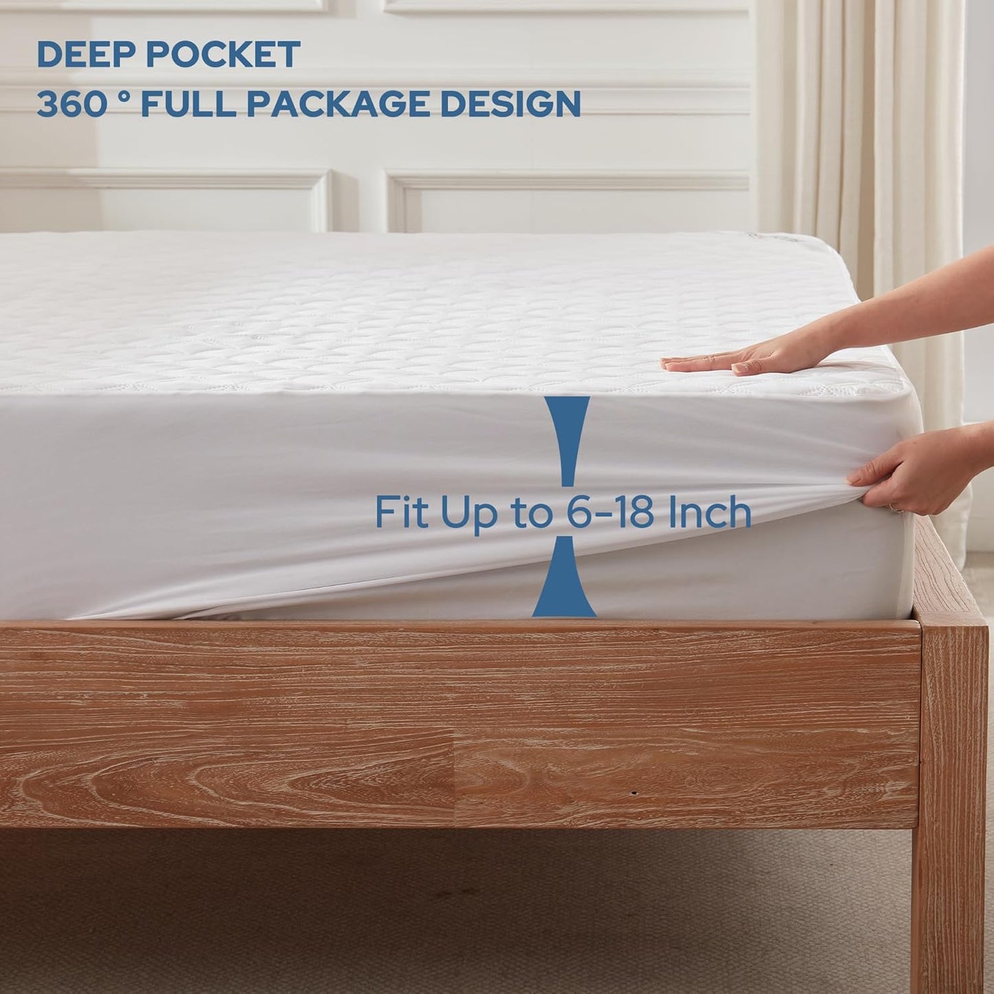 BEDLORE Waterproof Mattress Protector, Queen Size Noiseless Mattress Pad with Deep Pocket Fitted Up