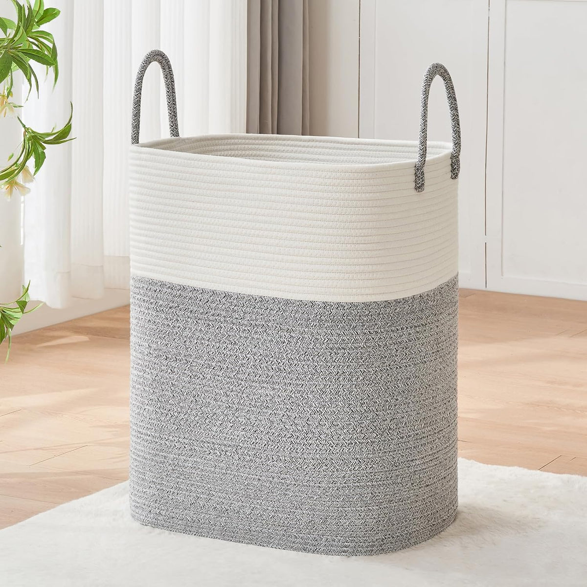 Laundry Basket with Handles - Blanket Basket & Hampers for Bedroom Aesthetic, Laundry Hamper &