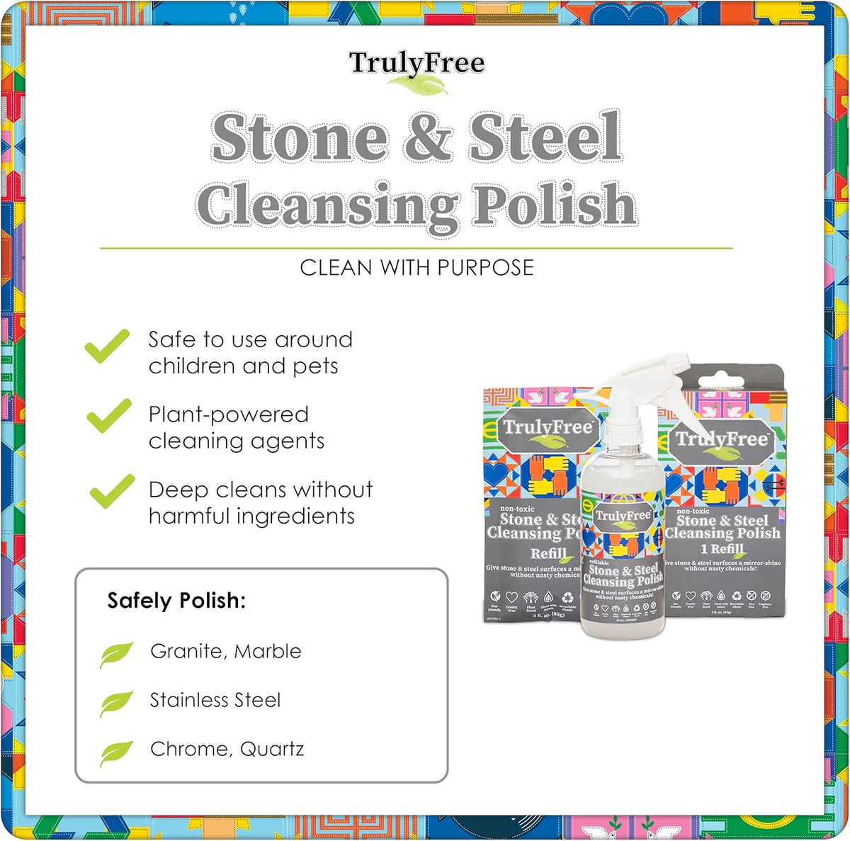 Truly Free Stone & Steel Cleansing Polish Starter Kit - Quartz, Marble, Granite, Stone Countertop