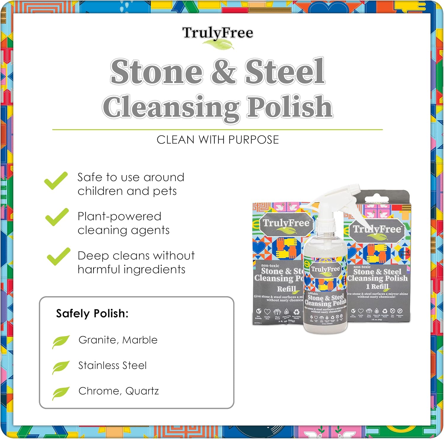 Truly Free Stone & Steel Cleansing Polish Starter Kit - Quartz, Marble, Granite, Stone Countertop