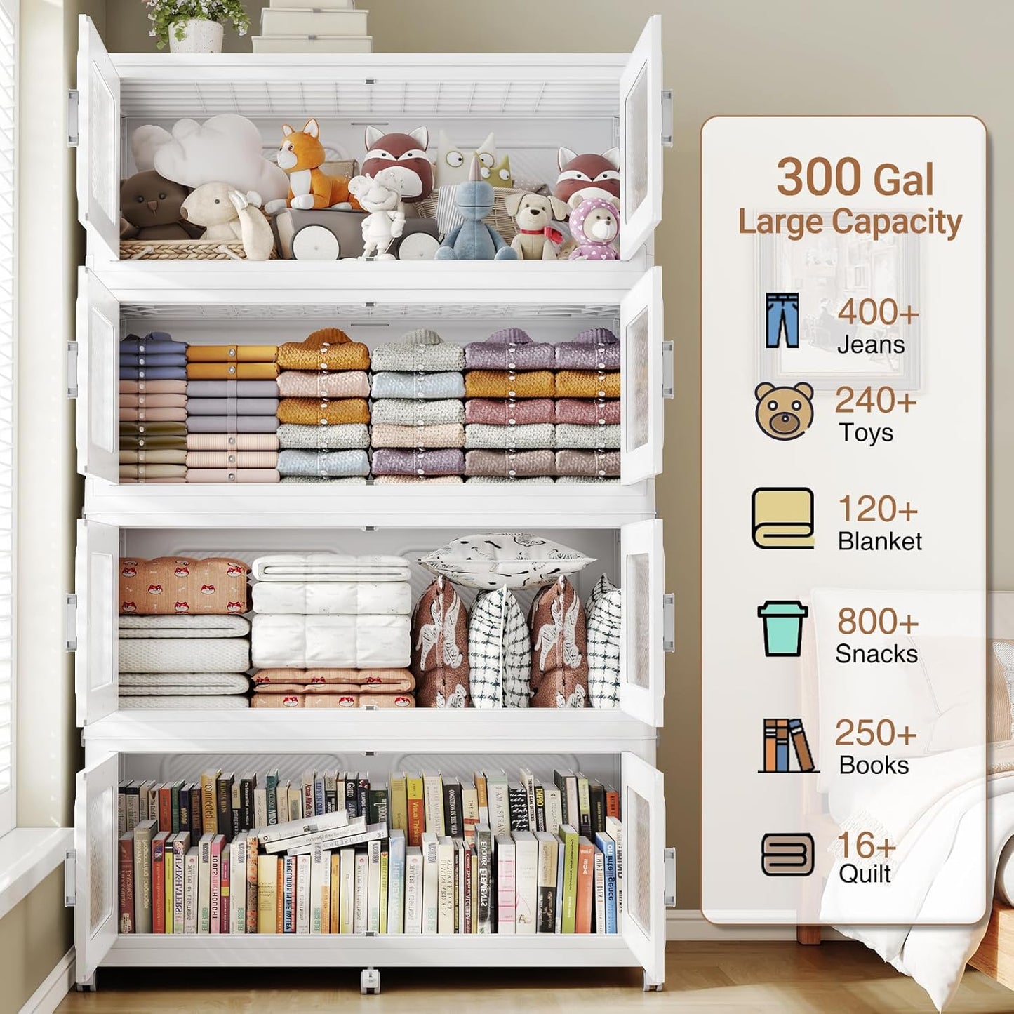 BROVIEW 900 Qt Stackable Storage Bin with Lid, 225Gal Extra Large Collapsible Storage Boxes