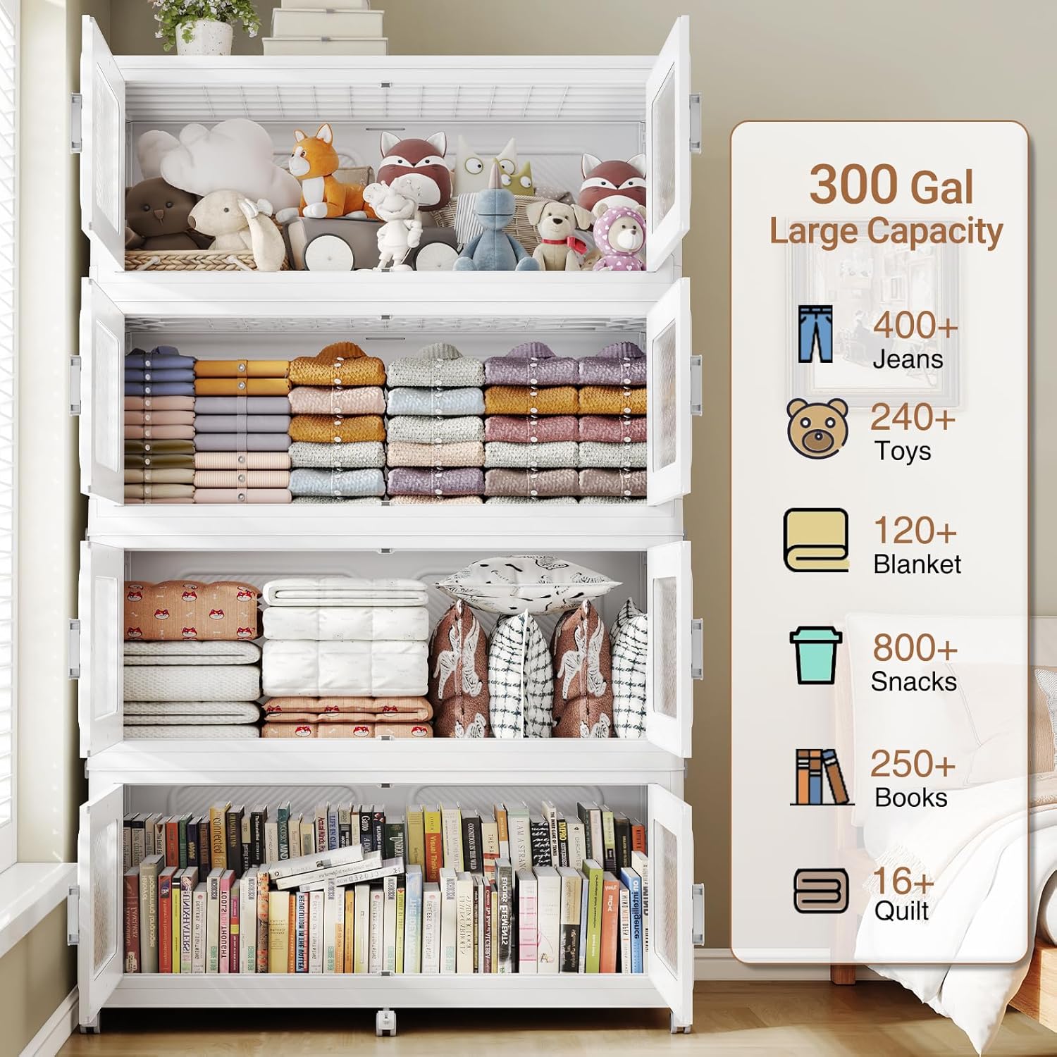 BROVIEW 300 Qt Stackable Storage Bin with Lid, 75Gal Extra Large Collapsible Storage Boxes, Folding