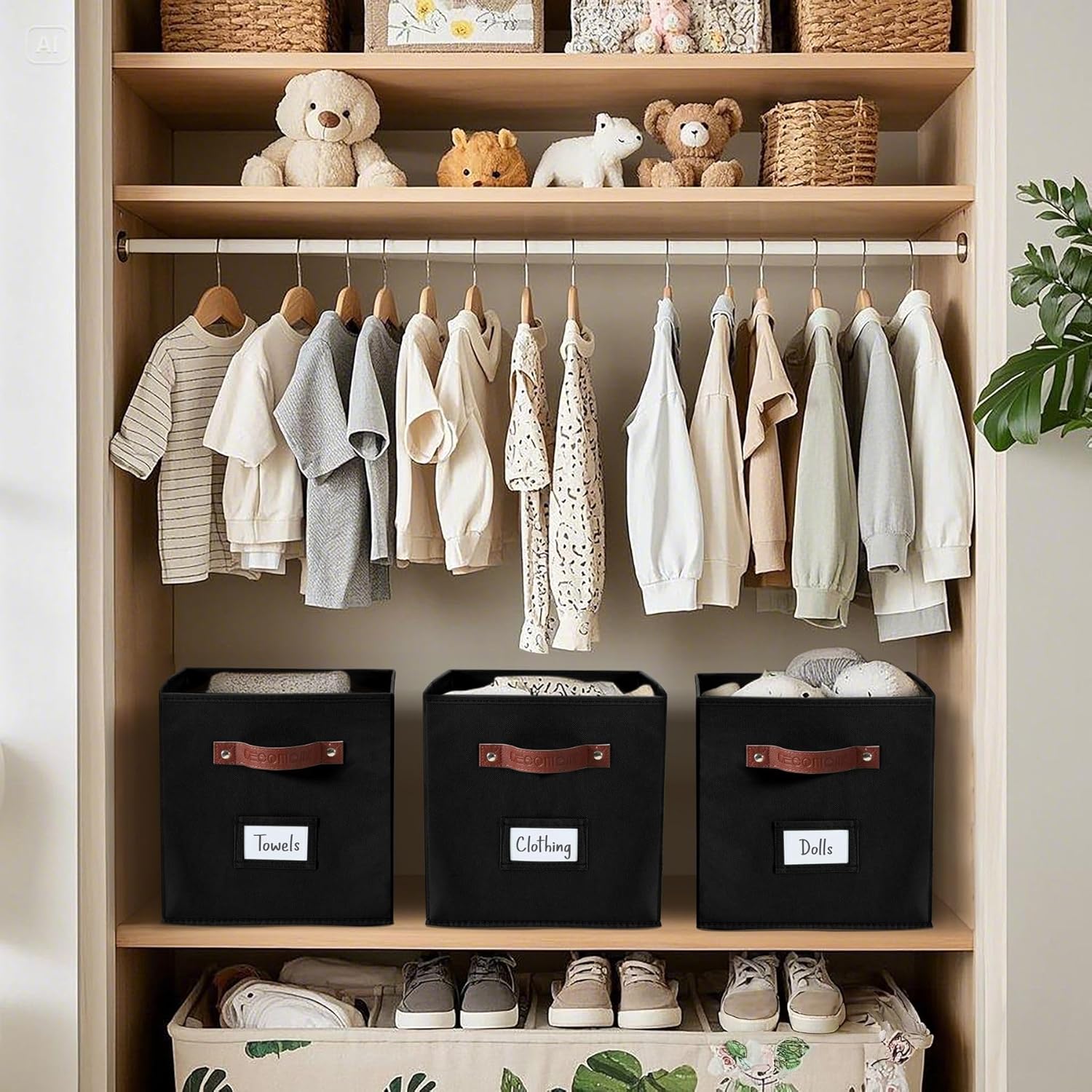 DECOMOMO Storage Baskets, 13x15x13 Storage Cube Bins with Labels for Organizing Shelves Kallax